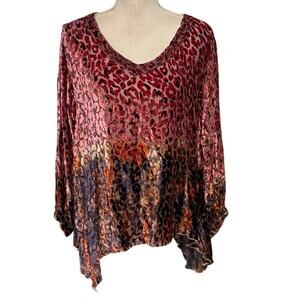 Harubella L Velvet Burnout Blouse Top Leopard Colorful Handmade Asymmetrical Hem